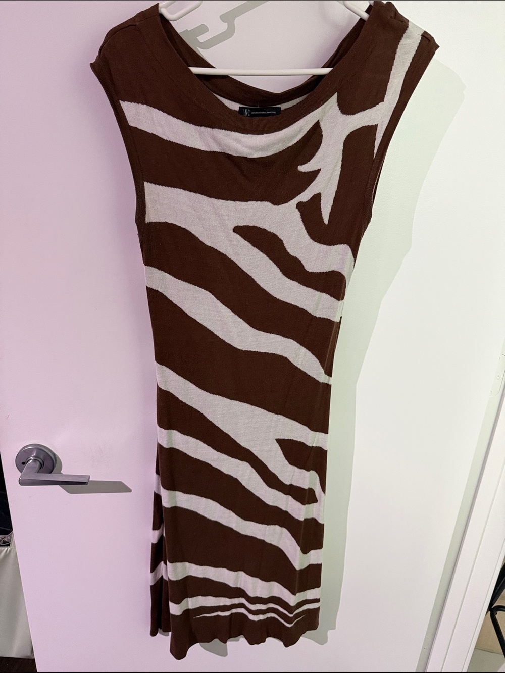 INC International Concepts Brown and Cream Zebra-Print Sleeveless Tunic